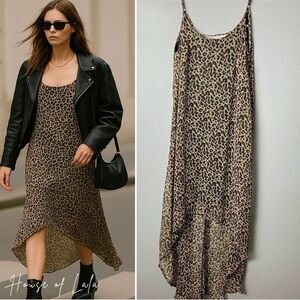 DEX leopard print hi low maxi spaghetti strap casual summer dress
